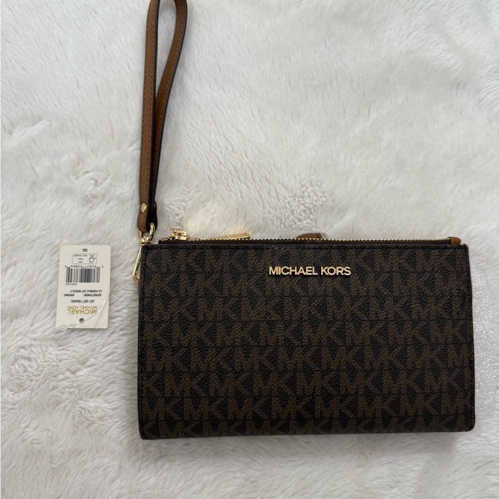 Michael Kors Dark Brown and Gold Wristlet